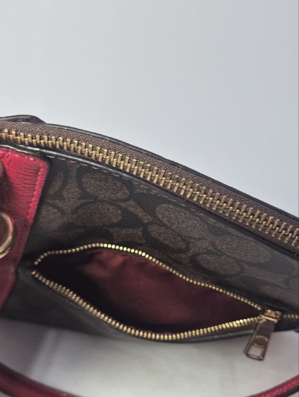Coach Signature Satchel with Red Trim and Gold Hardware - Picture 6 of 9